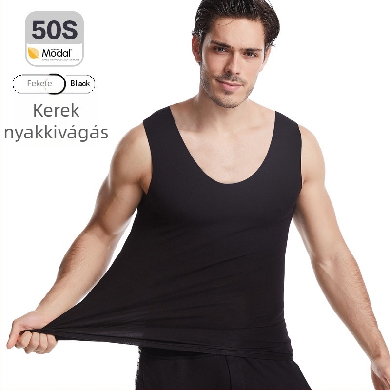 Férfi Modal varrás nélküli mellény, nagy méret, alapréteg edzéshez, fehér vagy fekete