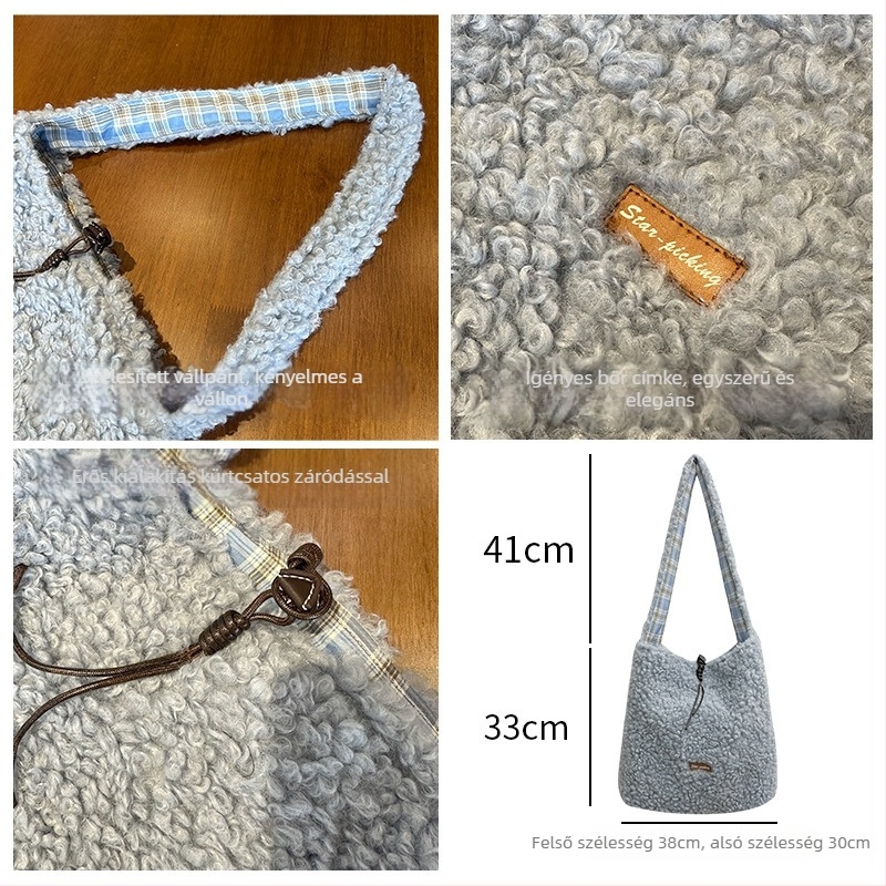 Őszi-téli koreai stílusú vállon átvehető táska báránybőrrel, nagy kapacitású, crossbody, nőknek
