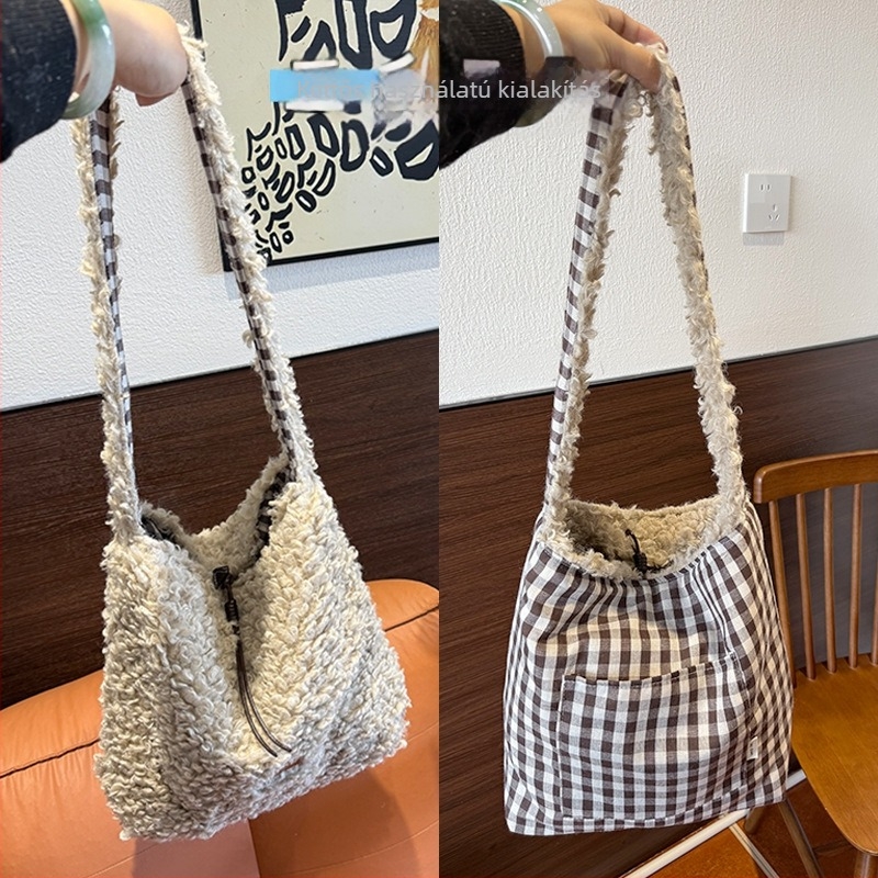 Őszi-téli koreai stílusú vállon átvehető táska báránybőrrel, nagy kapacitású, crossbody, nőknek