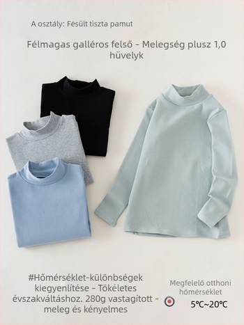 Uniszex pamut fél magas galléros alsó réteg felső, egyszínű, hosszú ujjú, koreai stílus, őszi-téli gyerekeknek