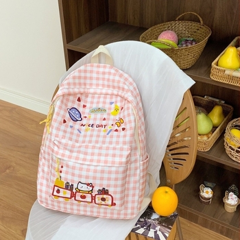 Különleges dizájnú, aranyos tinilány hátizsák, 14 hüvelykes laptophoz, nylon, kockás minta, dombornyomott bőr részletekkel, nagy kapacitás 36–55L