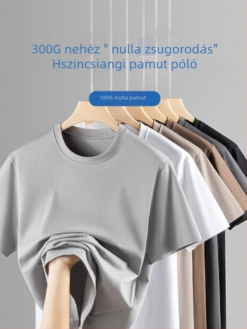 Pamut rövid ujjú póló férfiaknak, 300–350 g tömeg, fiatalos szabás, kerek nyak