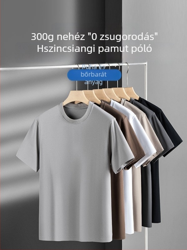 Pamut rövid ujjú póló férfiaknak, 300–350 g tömeg, fiatalos szabás, kerek nyak