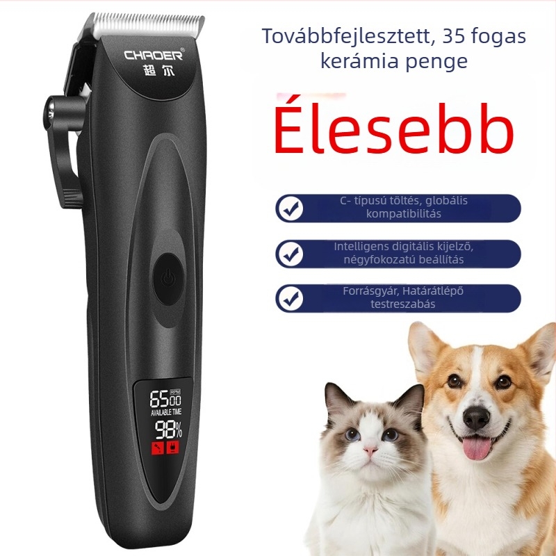 Chaoer LCD hajvágó készülék háziállatoknak, kutyáknak és macskáknak, 4 erősségi szint kijelzővel