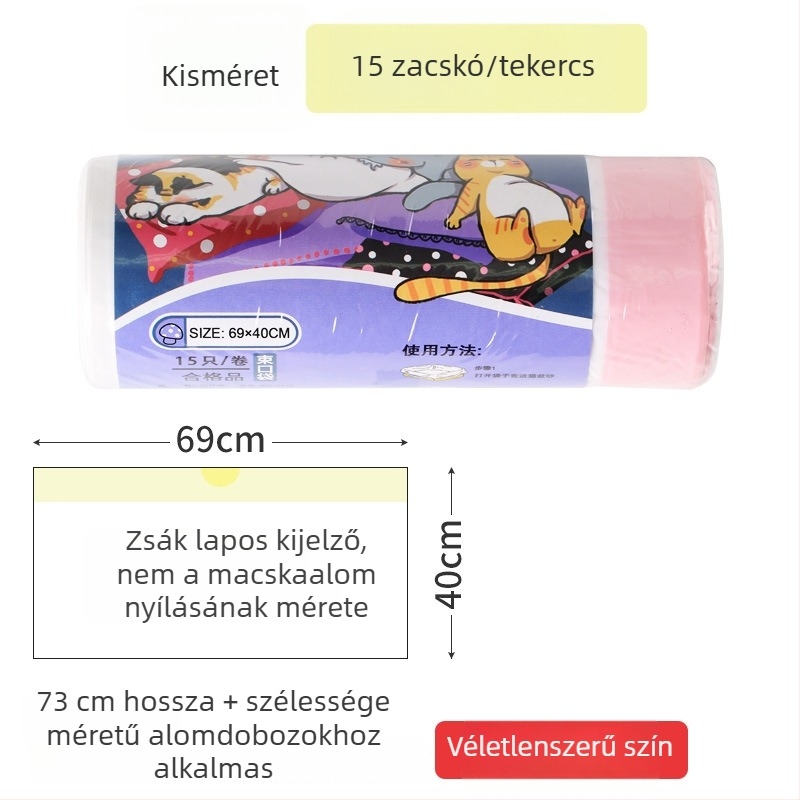Nagy, vastag, egyszer használatos macskaalom-zsák macskatálhoz