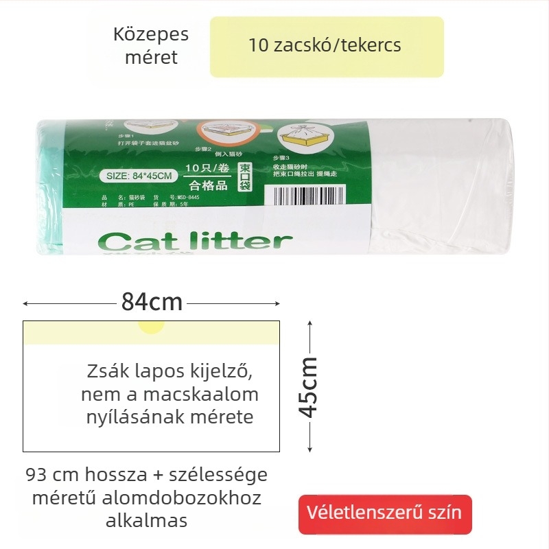 Nagy, vastag, egyszer használatos macskaalom-zsák macskatálhoz