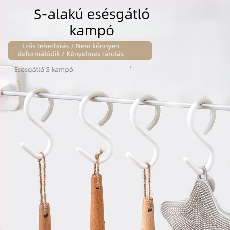 S alakú akasztó vákuumos csészével — kulcsokhoz, ruhákhoz, táskákhoz és sapkákhoz, fúrás nélkül, műanyag, terhelhetőség 1–3 kg