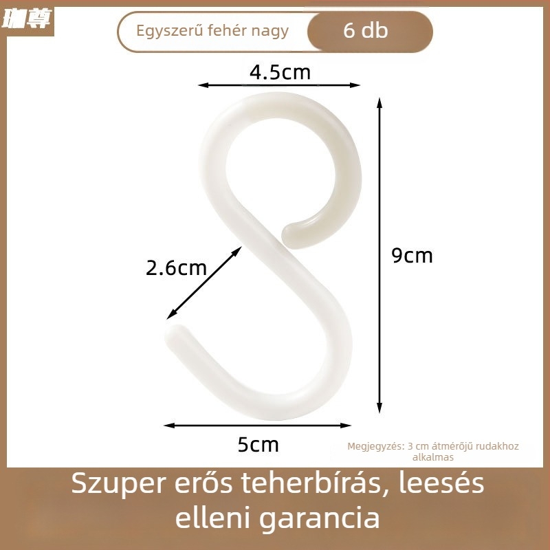 S alakú akasztó vákuumos csészével — kulcsokhoz, ruhákhoz, táskákhoz és sapkákhoz, fúrás nélkül, műanyag, terhelhetőség 1–3 kg