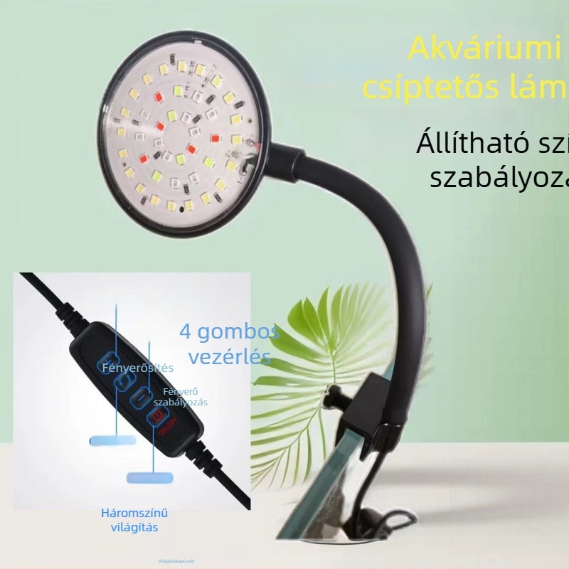 USB-klipekhez rögzíthető akváriumi LED lámpa színváltó és fényerő-szabályzóval kis akváriumokhoz és vízinövényekhez