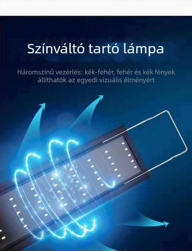LED teljes spektrumú lámpa akváriumi növényekhez, vízálló, tartóval.