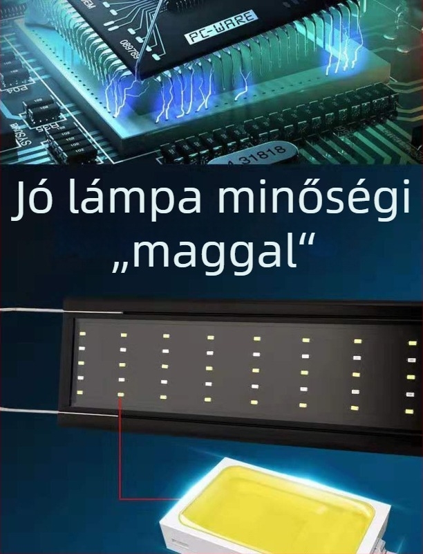 LED teljes spektrumú lámpa akváriumi növényekhez, vízálló, tartóval.