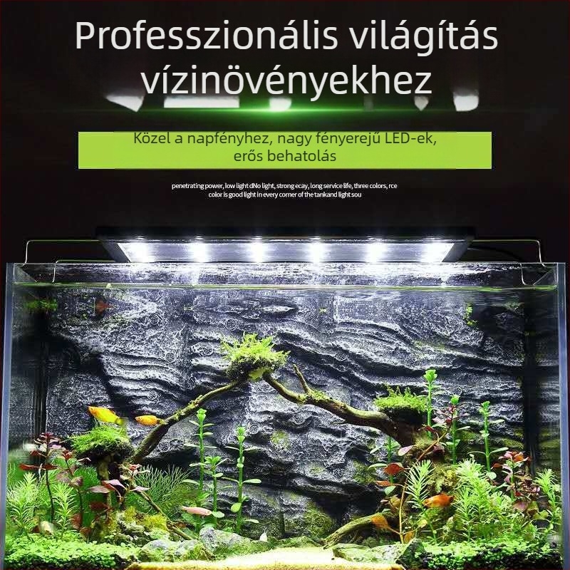 LED teljes spektrumú lámpa akváriumi növényekhez, vízálló, tartóval.