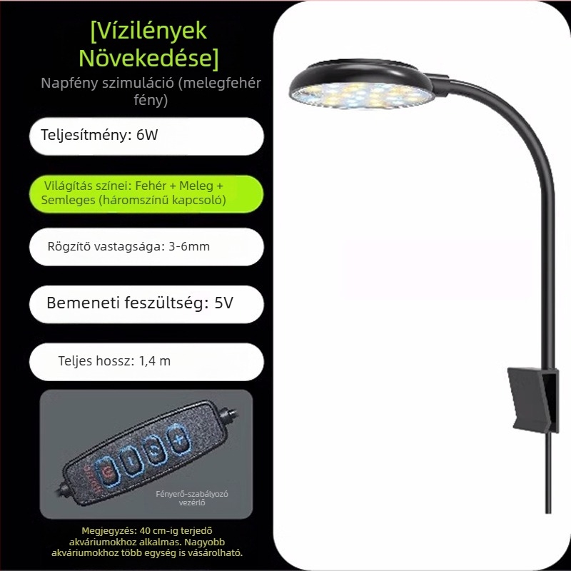 Magas fényerejű LED akváriumi lámpa halak és vízinövények számára, USB töltés, vízálló, kiállítási környezeti világítás