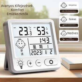 Digitális beltéri higrométer és hőmérő, nagy pontosságú kijelző, falra szerelhető, gyerekszobába