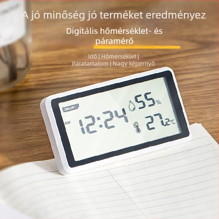 Deli hőmérséklet- és páratartalom-mérő nagy LCD kijelzővel, beltéri asztali használatra, babaszobába, elemről működik