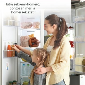 Deli LE554 hűtőszekrény hőmérő beépített hőmérséklet-szenzorral a fagyasztóhoz és a hidegtároláshoz, gyógyszertári mintatartó szekrény