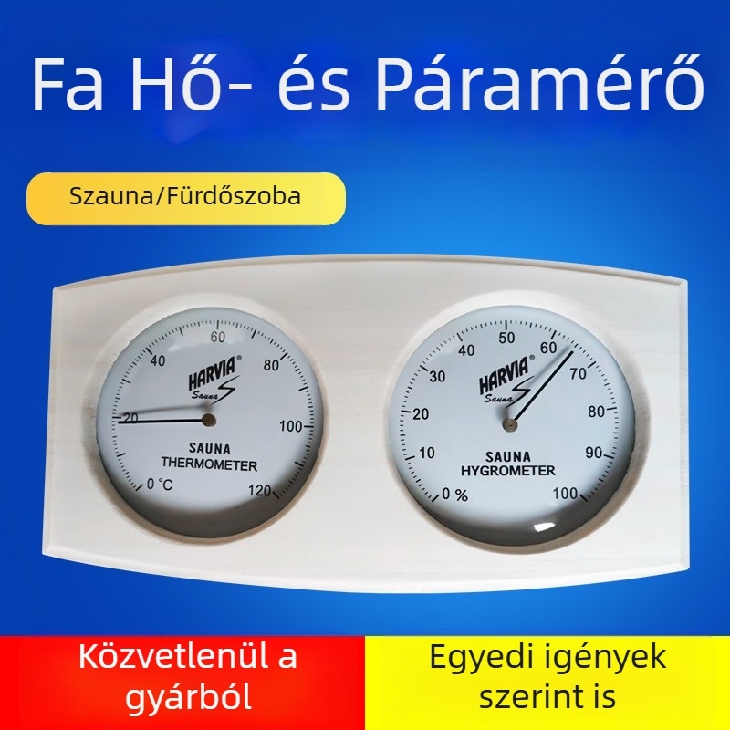Fából készült hőmérséklet- és páratartalom mérő szauna és fürdőszoba számára