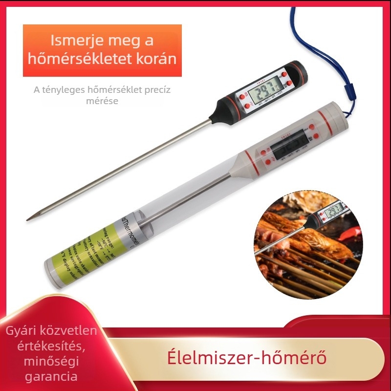 Digitális konyhai hőmérő tűszenzorral – hús, grill, sütés, kávé, tej és víz hőmérsékletének mérésére