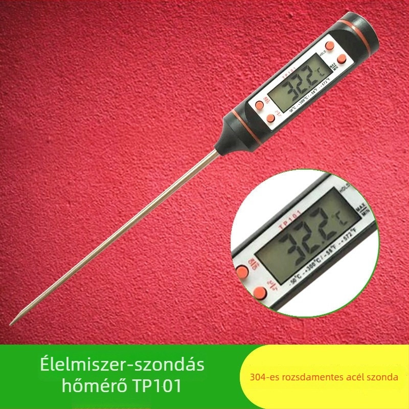 Digitális konyhai hőmérő tűszenzorral – hús, grill, sütés, kávé, tej és víz hőmérsékletének mérésére