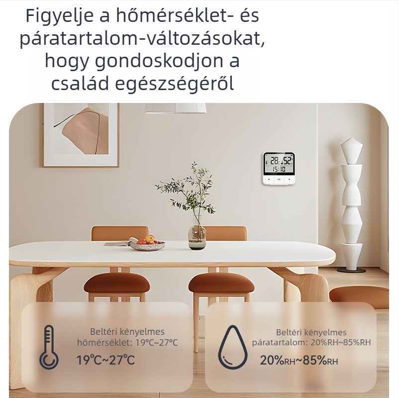 WiFi hőmérséklet- és páratartalom-szenzor adatrögzítéssel, otthoni és irodai használatra