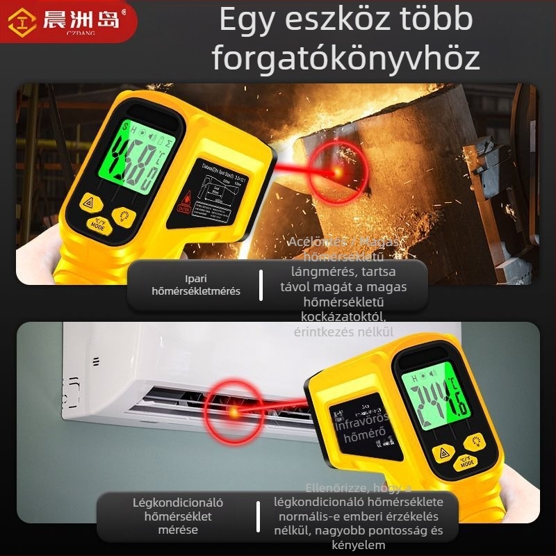 Kézben tartható infravörös hőmérő, ipari és konyhai használatra, olajhőmérő, többfunkciós.