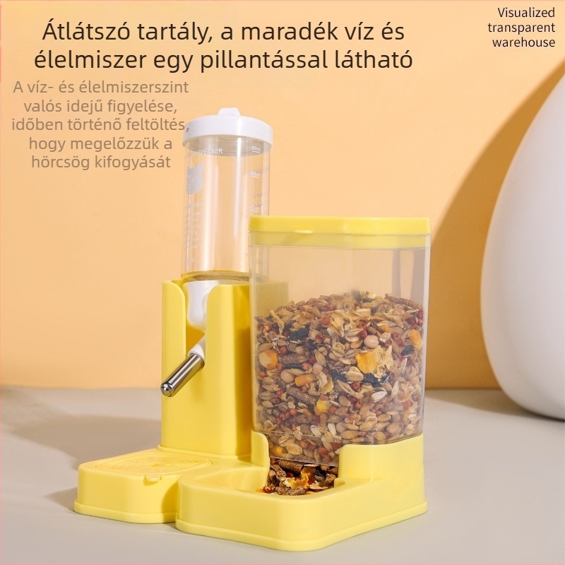 Hamster ivópalack golyóscsapos és ételtartó doboz, 2 az 1-ben szivárgásmentes etető kis hörcsögöknek
