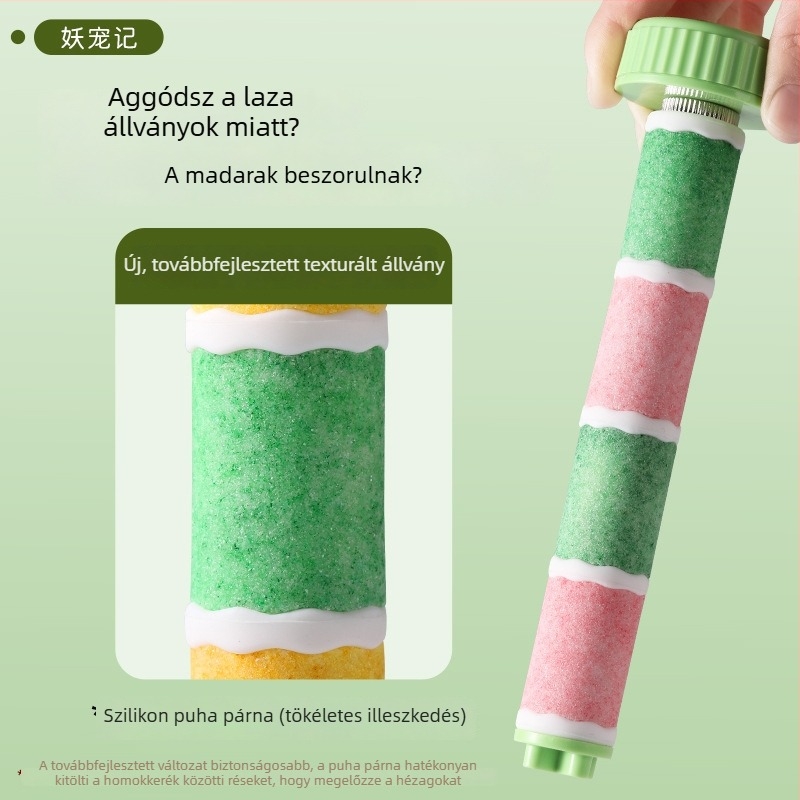 Fából készült papagáj-perch csőr- és körmök reszelő játékkal, színes rudak a pihenéshez
