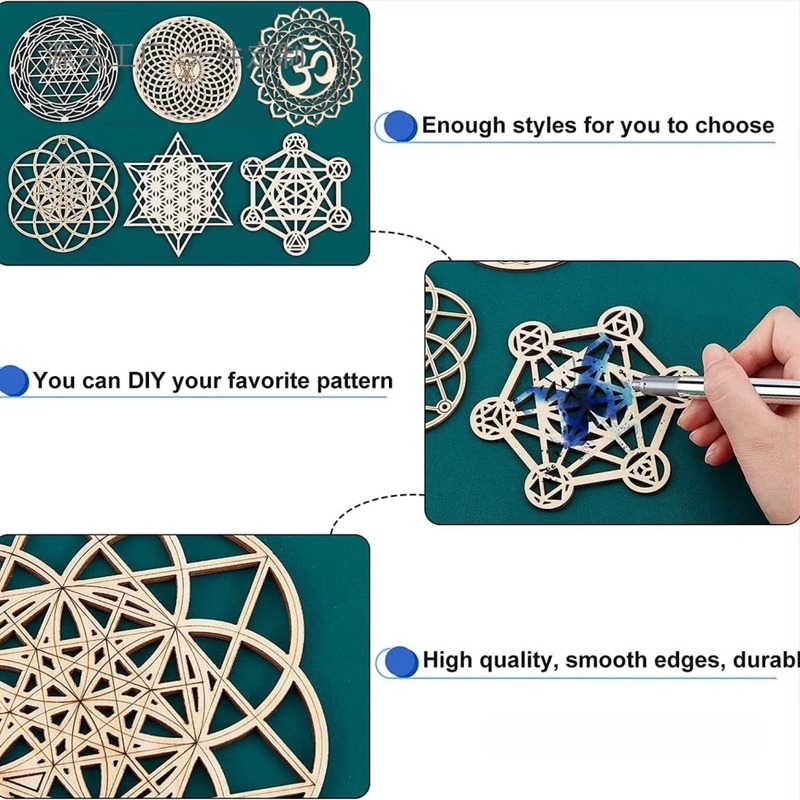 Fából készült üreges geometriai mintás dekoratív elem DIY projektekhez