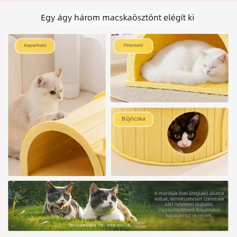 Filcből készült macskaalagút és alvófülke, minden egyben: játék és alvás minden évszakhoz, tartós és szálhullástól mentes