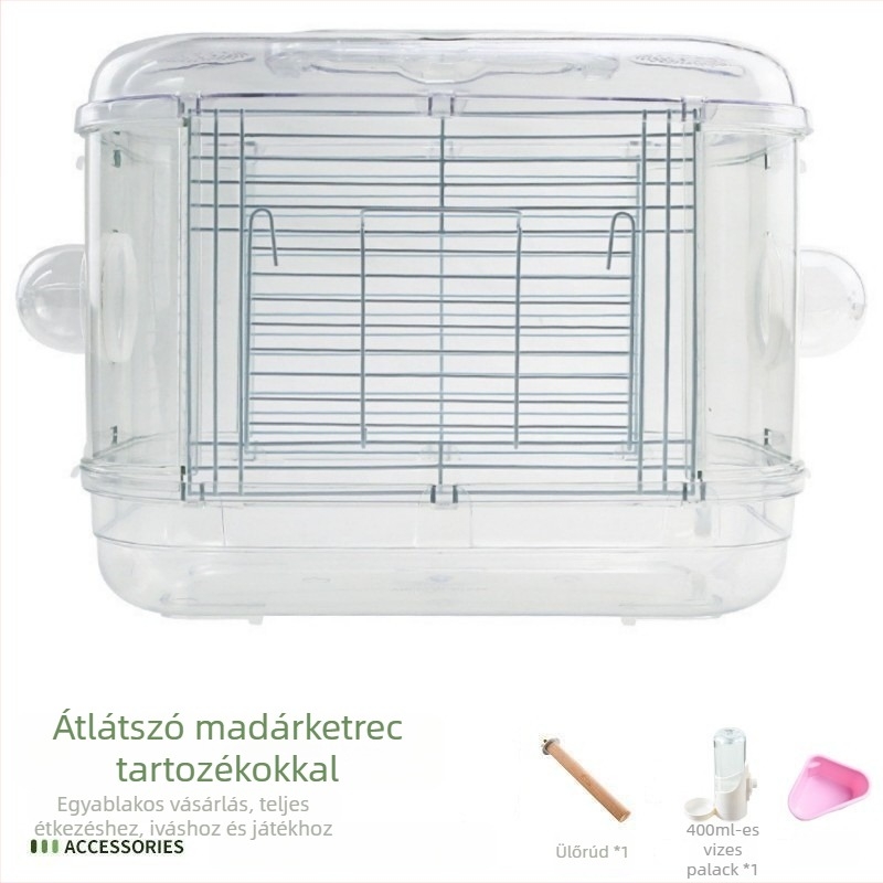 Akril utazó papagájketrec fogantyúval