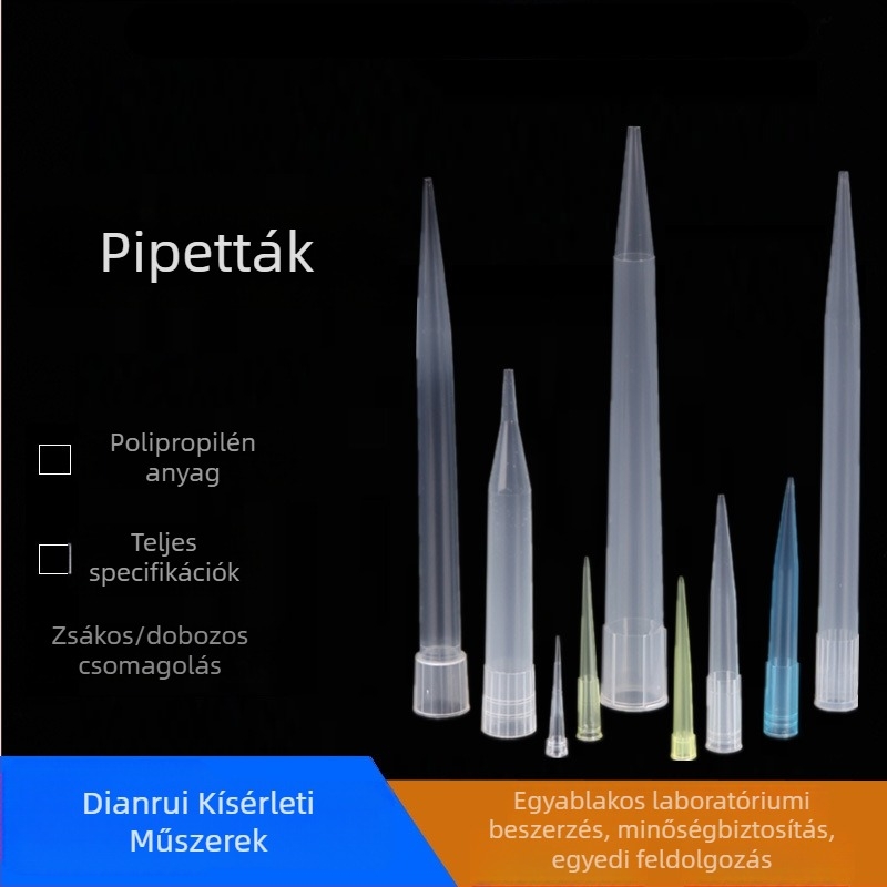 Pipettahegyek, műanyag végződések és pipettatartó doboz, 10 µL, 200 µL, 1 mL, 5 mL, 10 mL