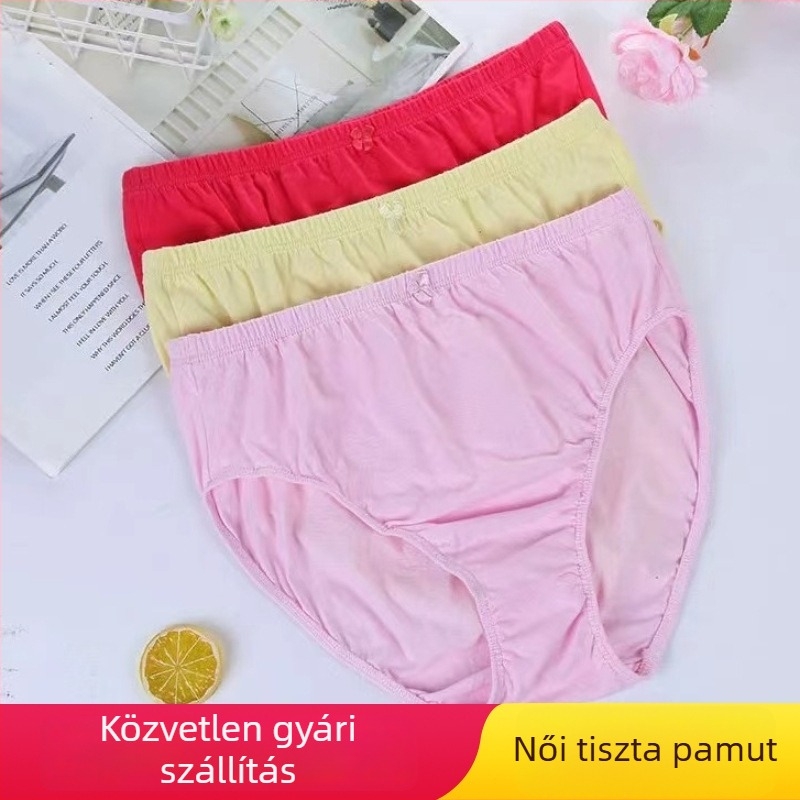 Női pamutból készült magas derekú bugyi, nagy méret, légáteresztő, egyszínű, elasztikus