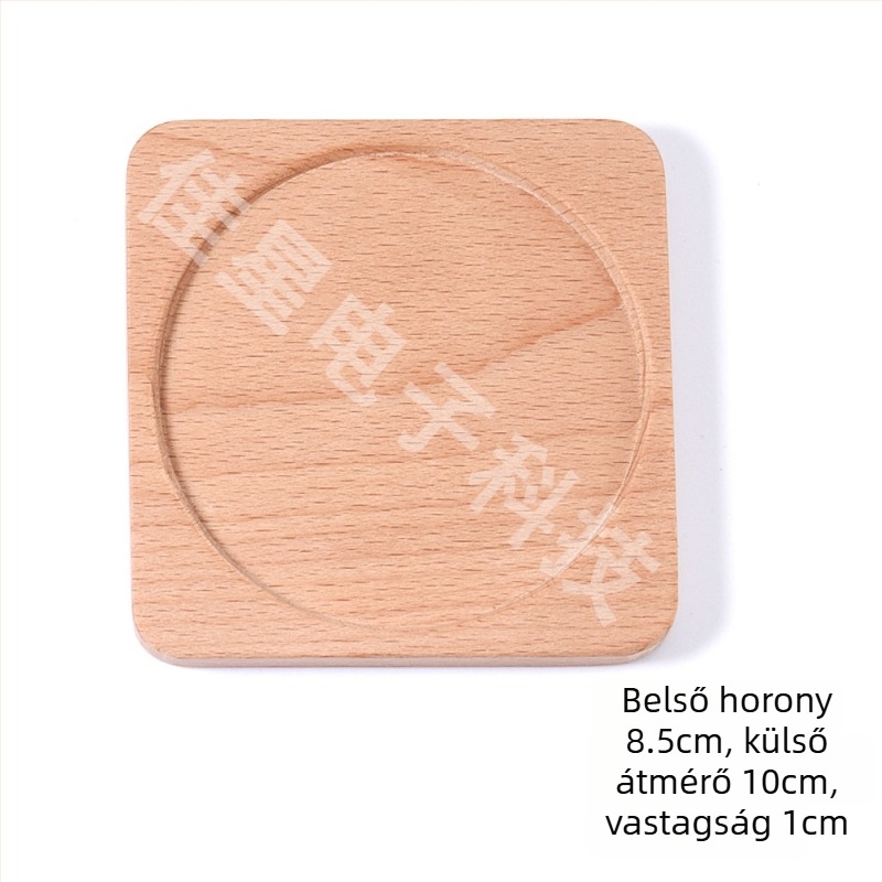 Természetes fa poháralátét egyedi logó gravírozással, skandináv stílus, több faopcióval, 10×10 cm