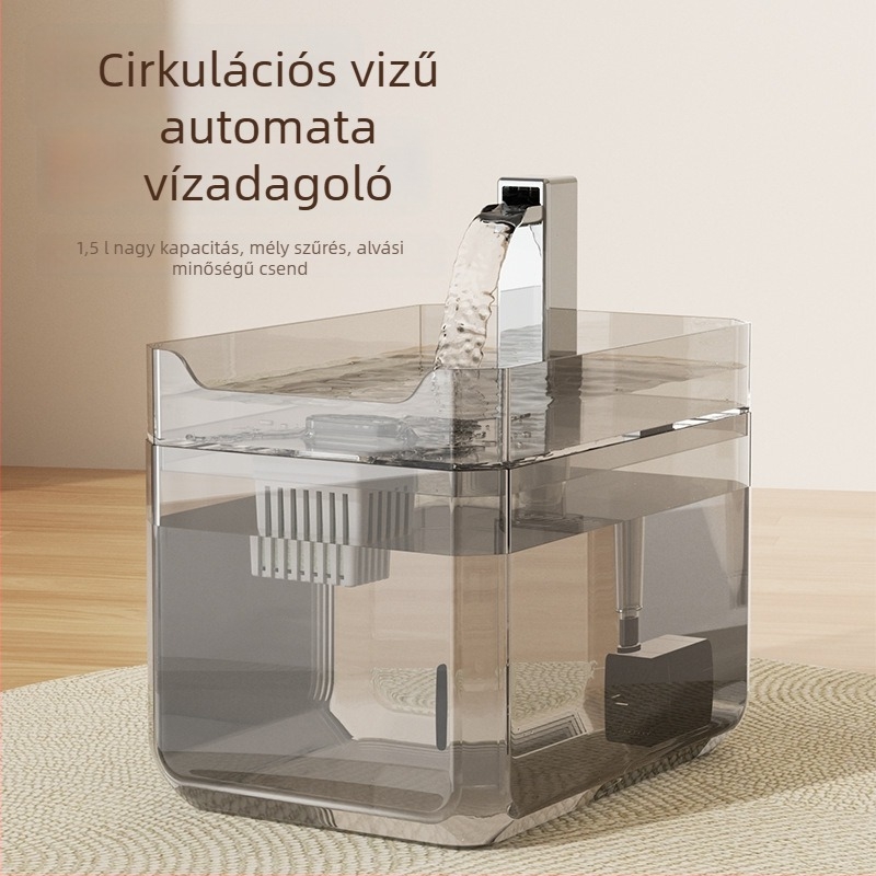 Macska- és kutyavízitató, csendes, energiahatékony, nagy kapacitású, vízkeringés, automatikus itató