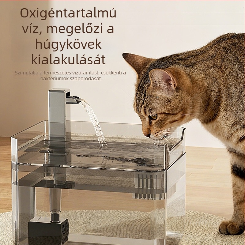 Macska- és kutyavízitató, csendes, energiahatékony, nagy kapacitású, vízkeringés, automatikus itató