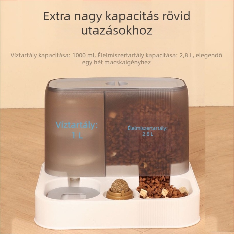 Beépített automata etető- és itatóedény háziállatok számára, nagy kapacitású – macska és kutya