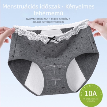 Női antibakteriális pamut menstruációs alsónemű, középmagas derekú, háromszög alakú belső résszel a szivárgás ellen