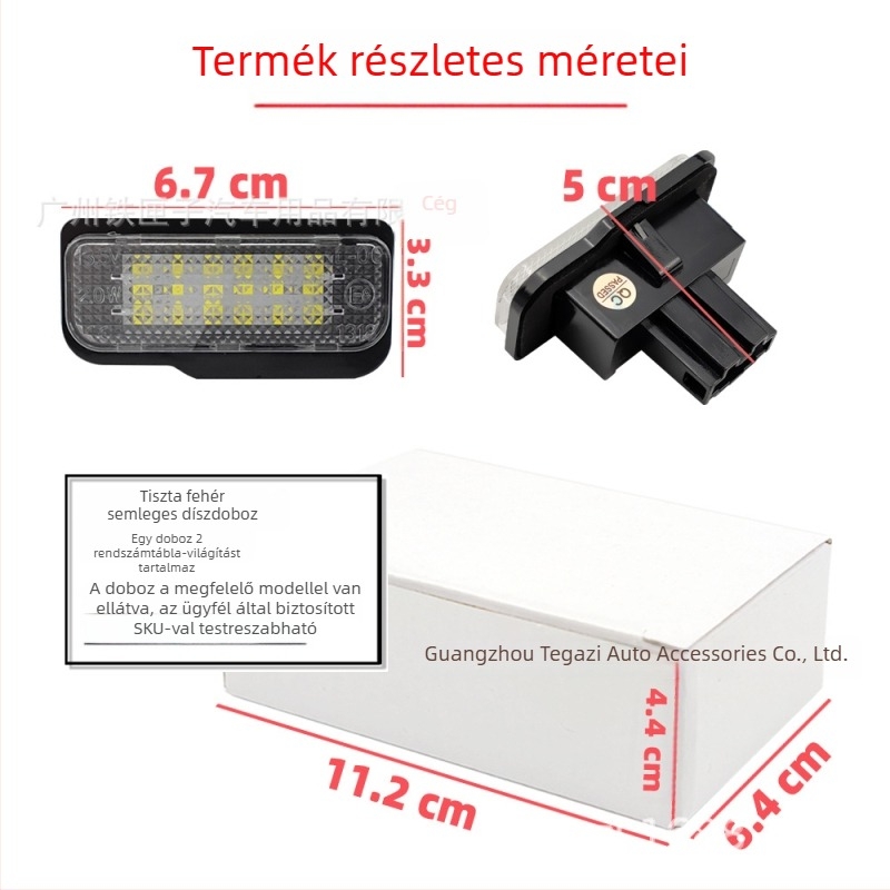 Tesla Model S LED rendszámfény, 12V, 3W, 6500K, 2835 LED, PC ház