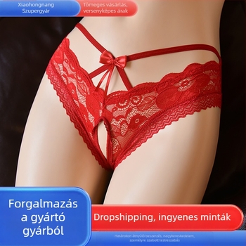 Szexi csipkés női alsónemű, alacsony derék, átlátszó, nyitott intimrész dizájn