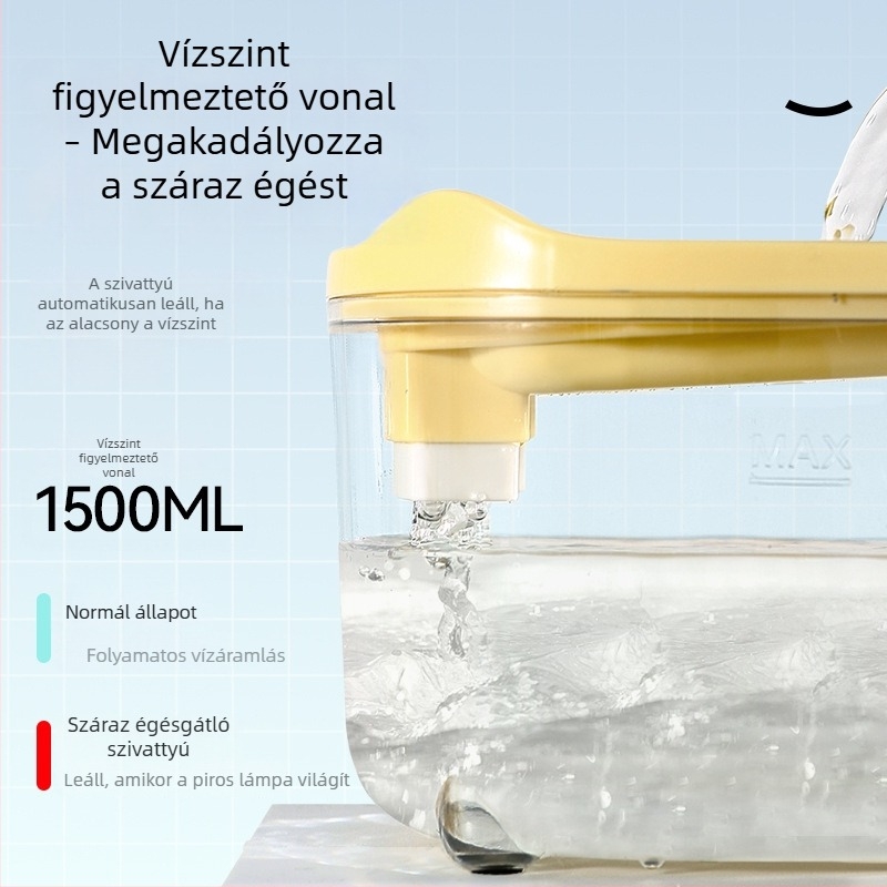 Macska vízadagoló 1,5 L, nagy kapacitás, automatikus szűrés, friss víz