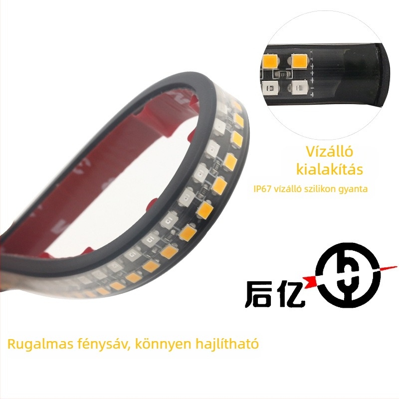 48–LED SMD motorkerékpár fénycsík, féklámpával, irányjelzővel és rendszámtábla világítással, szilikon ház