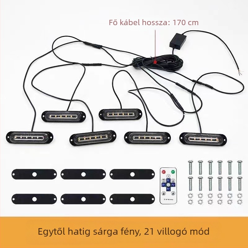 Kamion hűtőmaszk LED figyelmeztető lámpa, 12V-24V, nagy fényerő, vízálló, sárga, univerzális