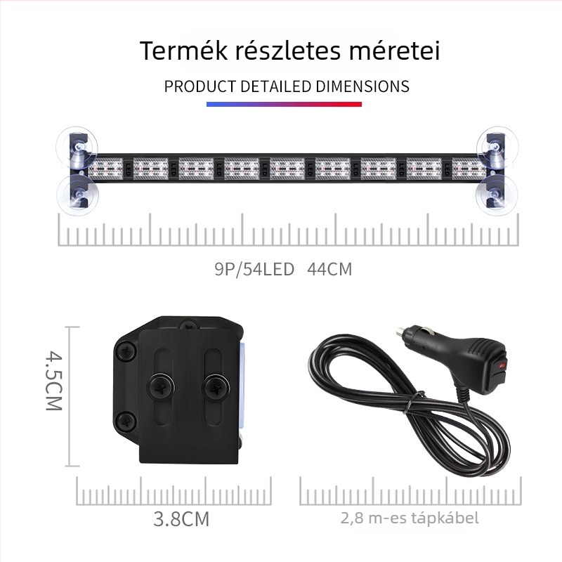 Többfunkciós LED sávfény járművekhez – két színű figyelmeztető és stroboszkóp fény
