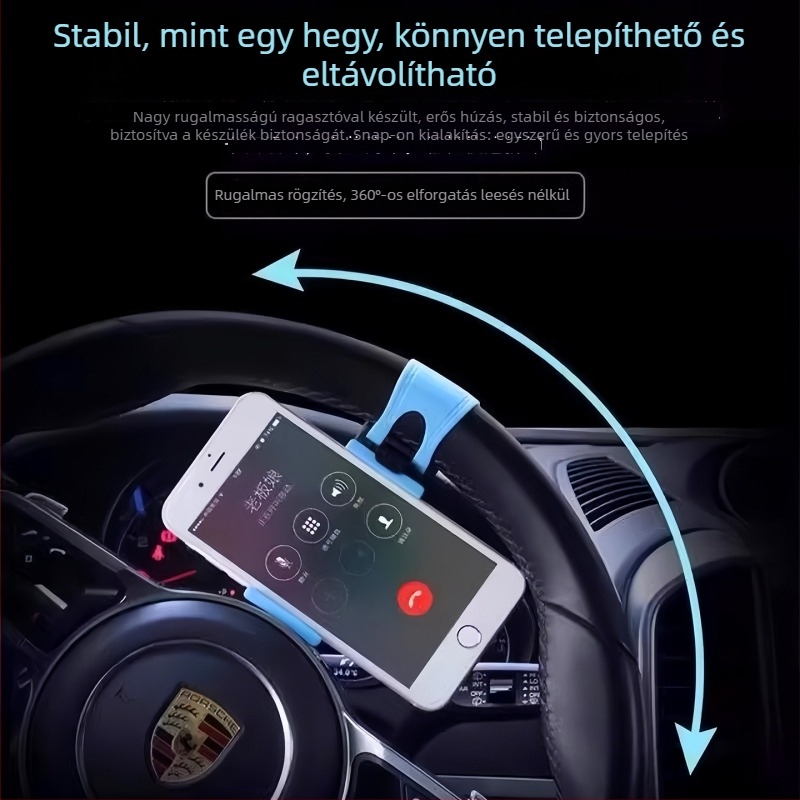 Autó kormánykerékhez készült telefon-tartó, hordozható központi konzolhoz tartó, kopásálló és stabil