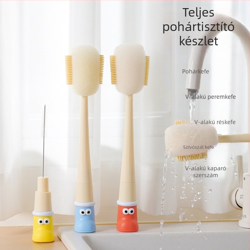 Hosszú nyelű pohártisztító kefék – üveg- és szívószál tisztítóval, poharak tisztításához