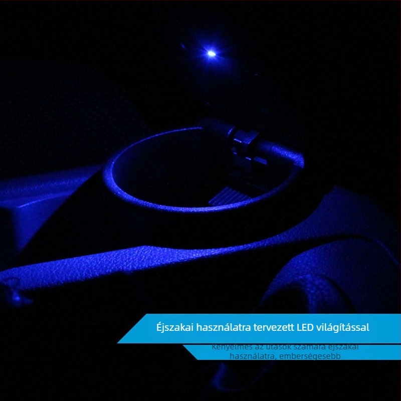 Autós hamutartó LED-es világítással, univerzális, fedéllel, multifunkcionális, tűzálló