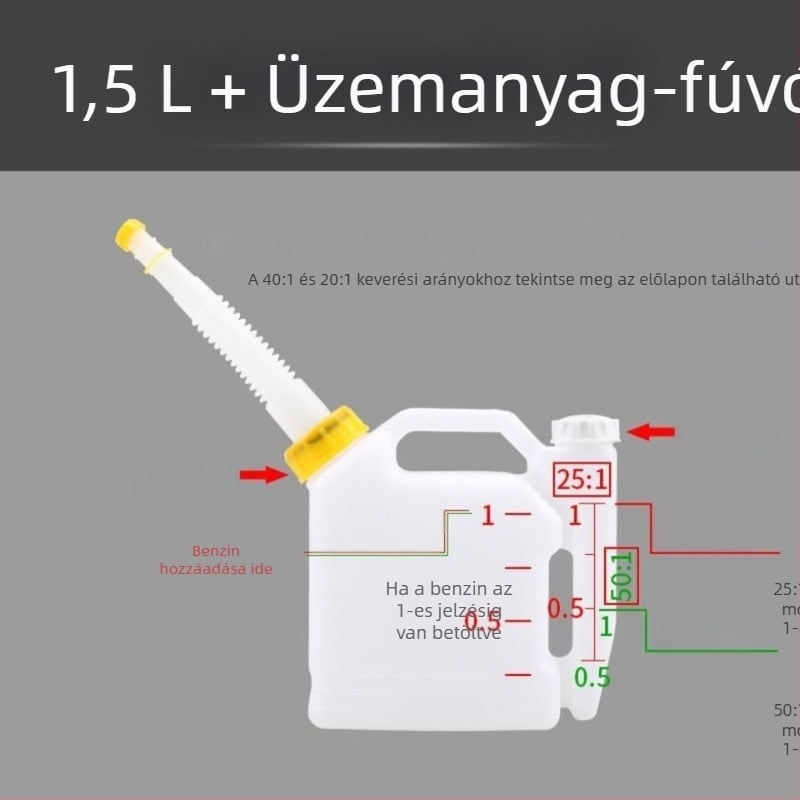 Nagy kapacitású kétütemű olajkeverő tartály láncfűrészhez, fűkaszához és sövénynyíróhoz