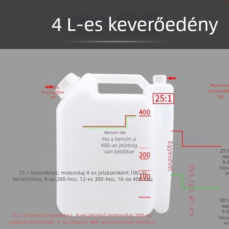 Nagy kapacitású kétütemű olajkeverő tartály láncfűrészhez, fűkaszához és sövénynyíróhoz