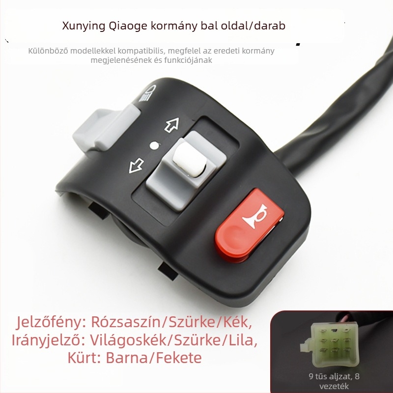 Elektromos jármű kombinált kapcsolóegység robogó és motorkerékpár számára, kürt és fényszóró gombbal, kormány- és üléskiegészítőkkel.