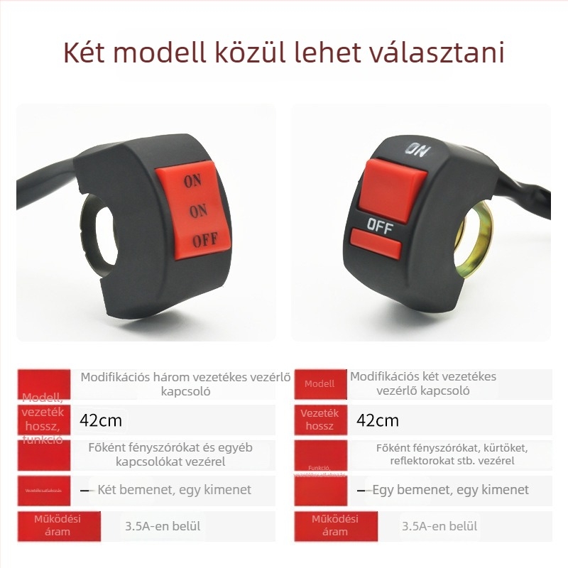 Mogelon elektromos motorkerékpár fényszóró kapcsoló, háromállású ON/OFF a közel- és távolfényhez, LED spot a kormányon